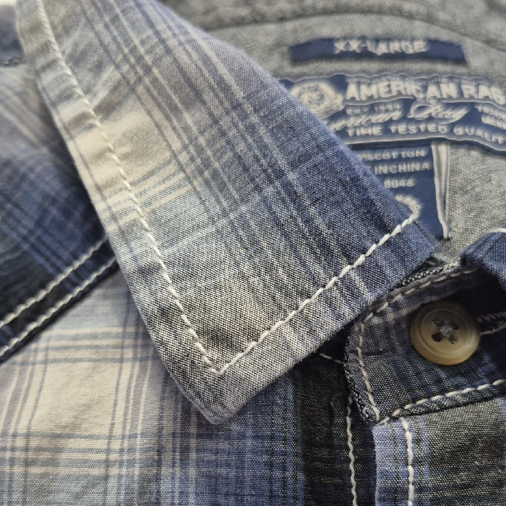 American Rag Men's XXL Long Sleeve Button Down Plaid Shirt - Blue and White - Picture 15 of 15